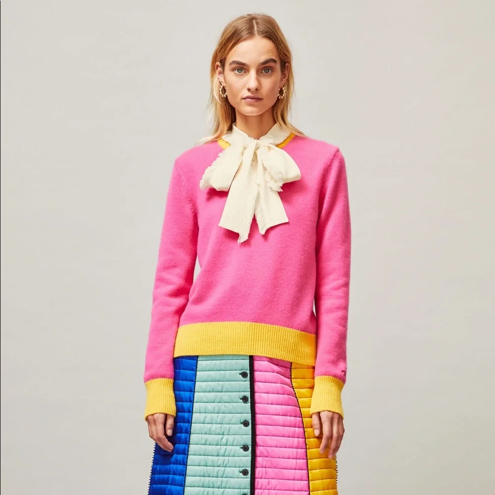 NWT Tory Burch Cashmere Color-block Sweater Pullover